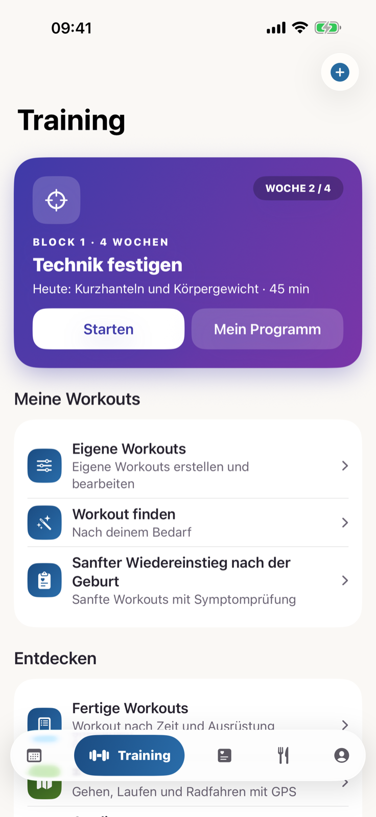Organisation der Workouts in Gymios