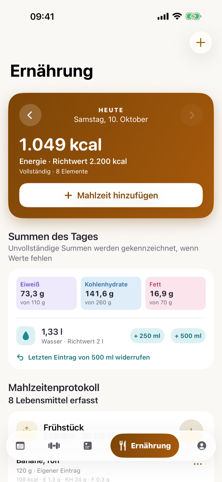 Ernährungsübersicht von Gymios