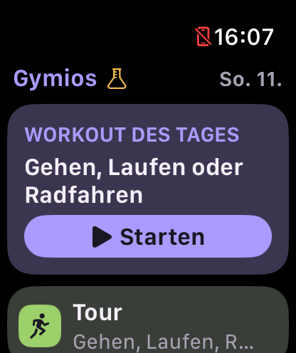 Gymios-Startseite auf der Apple Watch