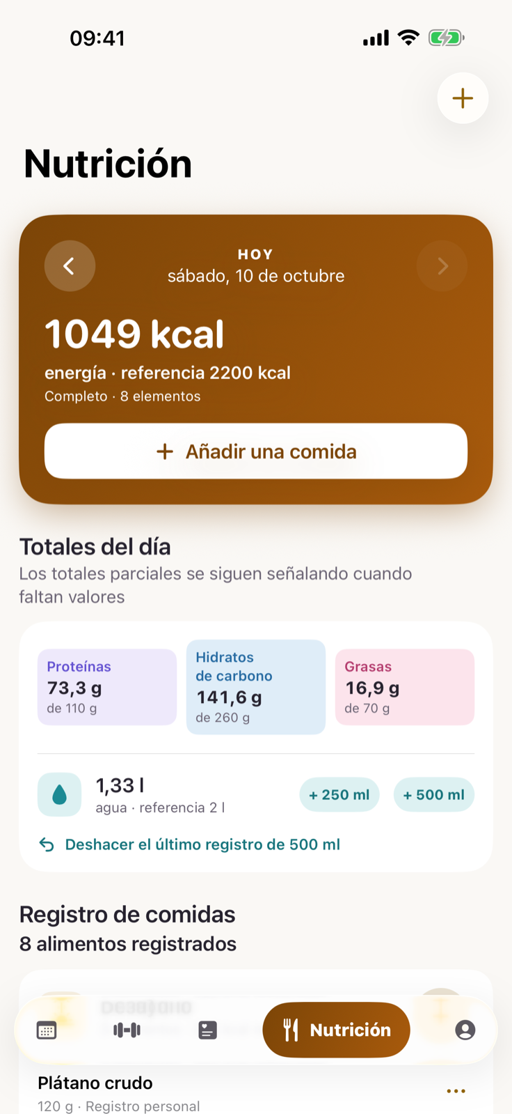 Panel de Nutrición de Gymios