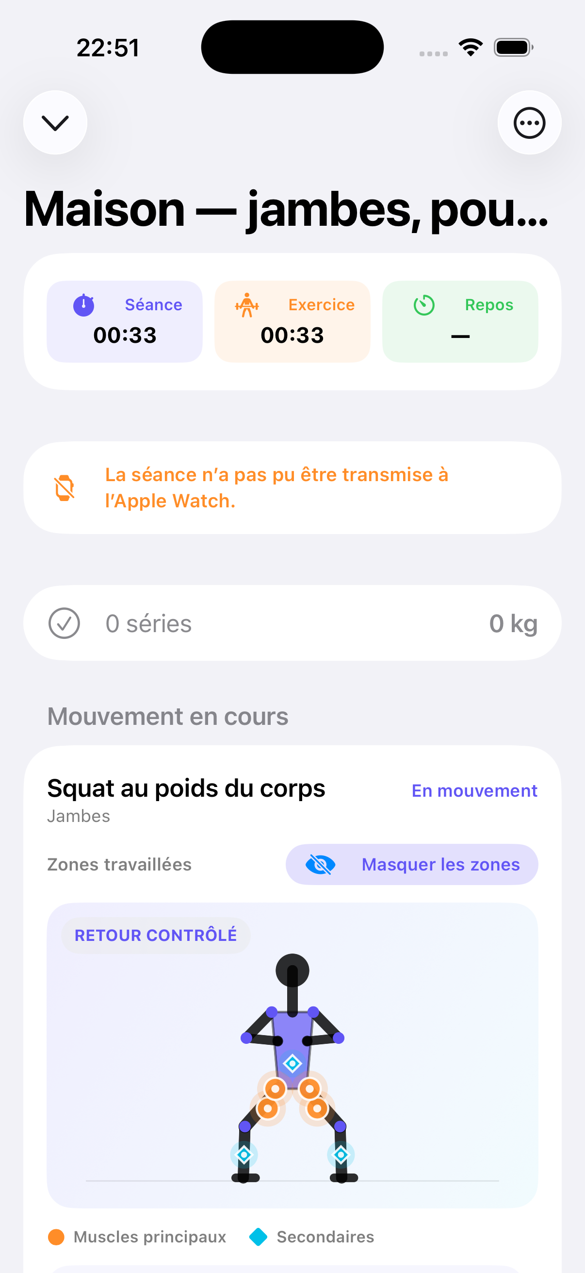Animation d’un squat et zones musculaires travaillées