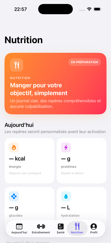 Tableau de bord Nutrition de Gymios