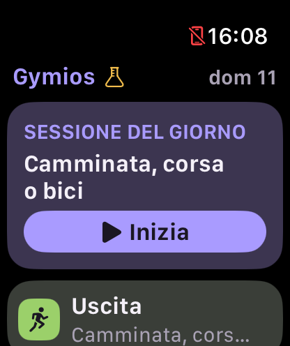 Pagina iniziale di Gymios su Apple Watch