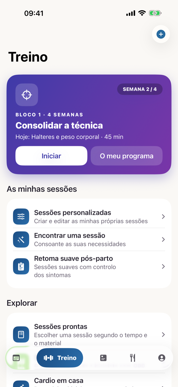 Organização das sessões no Gymios